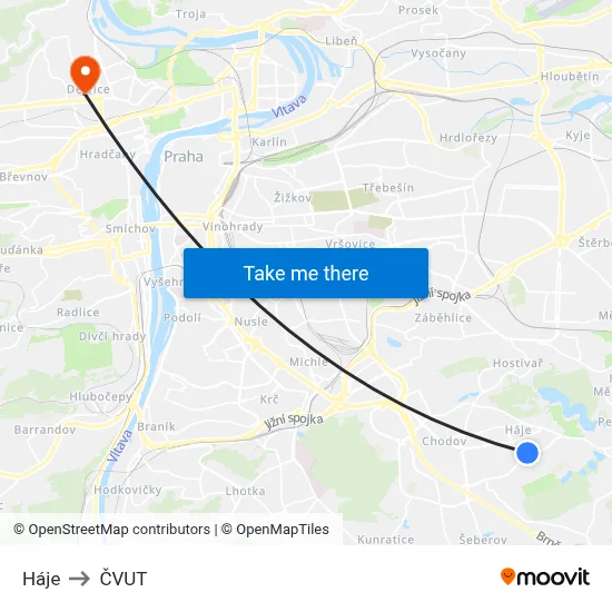 Háje to ČVUT map