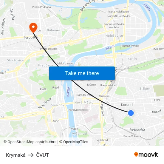 Krymská to ČVUT map