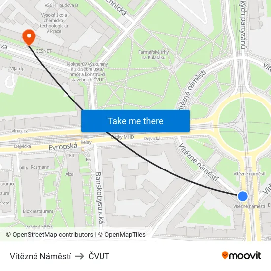 Vítězné Náměstí to ČVUT map