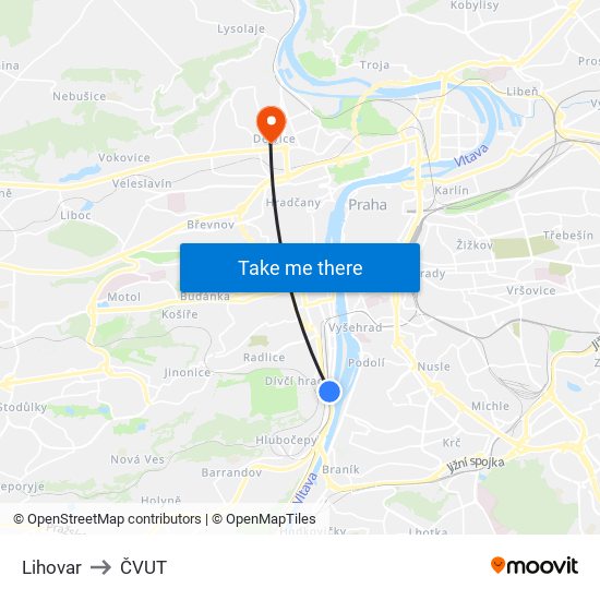 Lihovar to ČVUT map
