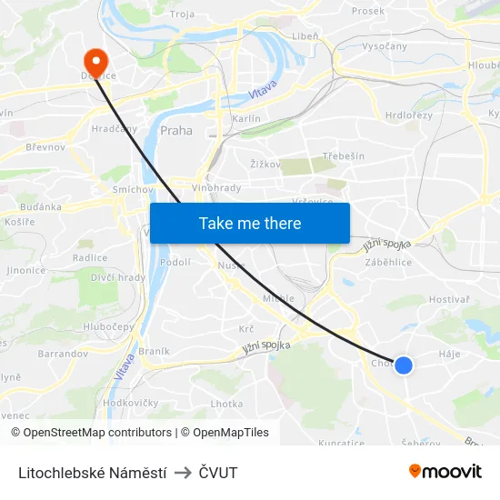 Litochlebské Náměstí to ČVUT map