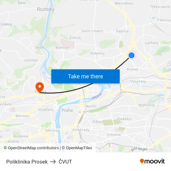 Poliklinika Prosek to ČVUT map