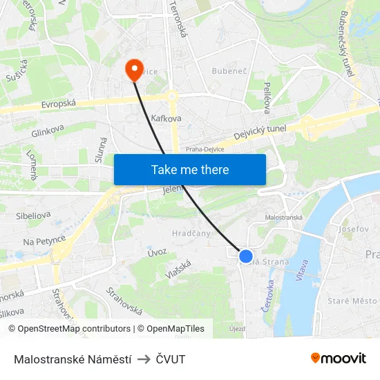Malostranské Náměstí to ČVUT map