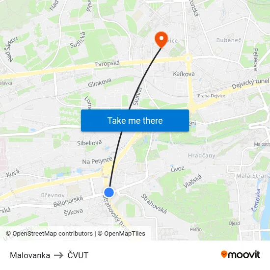 Malovanka to ČVUT map
