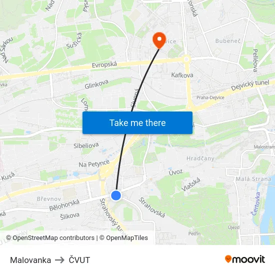 Malovanka to ČVUT map