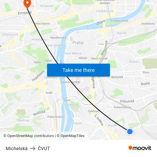 Michelská to ČVUT map