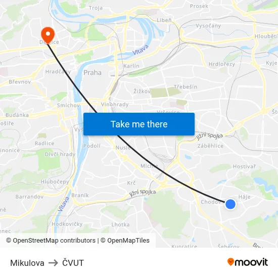 Mikulova to ČVUT map