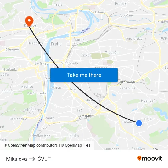 Mikulova to ČVUT map