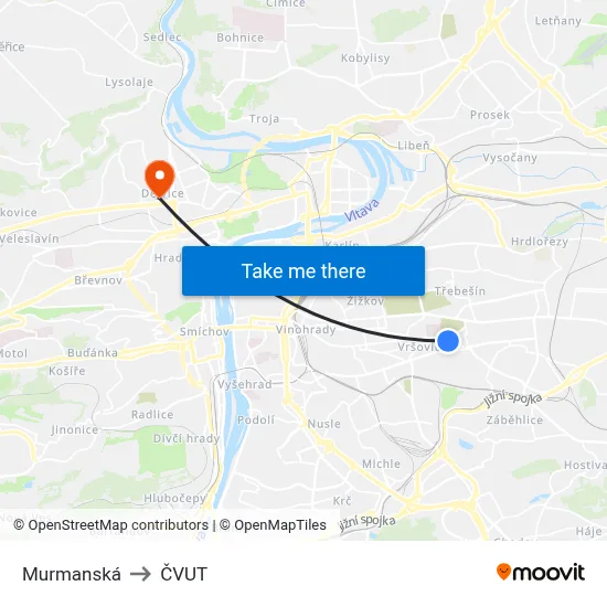 Murmanská to ČVUT map