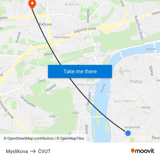 Myslíkova to ČVUT map