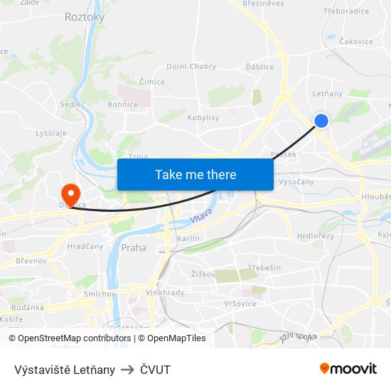Výstaviště Letňany to ČVUT map