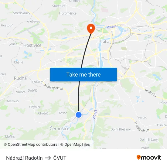 Nádraží Radotín to ČVUT map