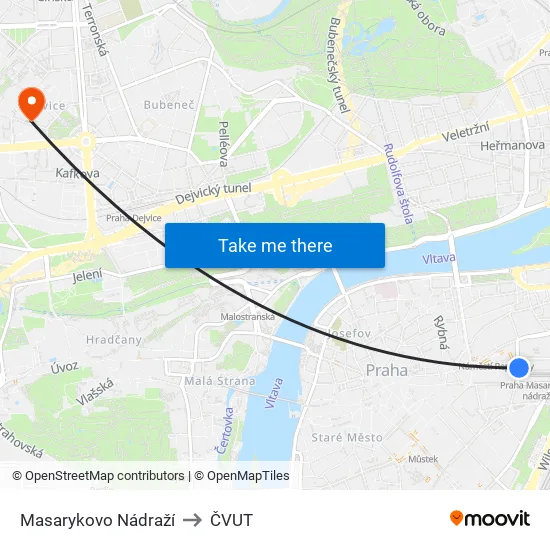 Masarykovo Nádraží to ČVUT map