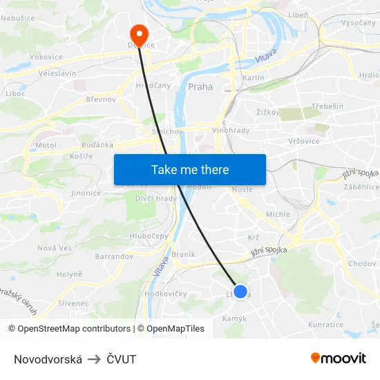 Novodvorská to ČVUT map