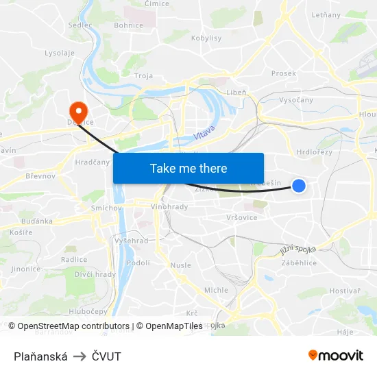 Plaňanská to ČVUT map