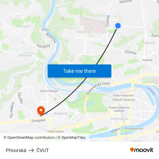 Přívorská to ČVUT map