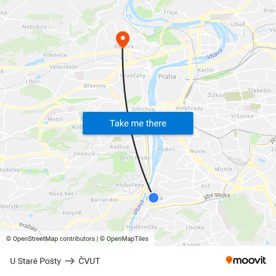 U Staré Pošty to ČVUT map