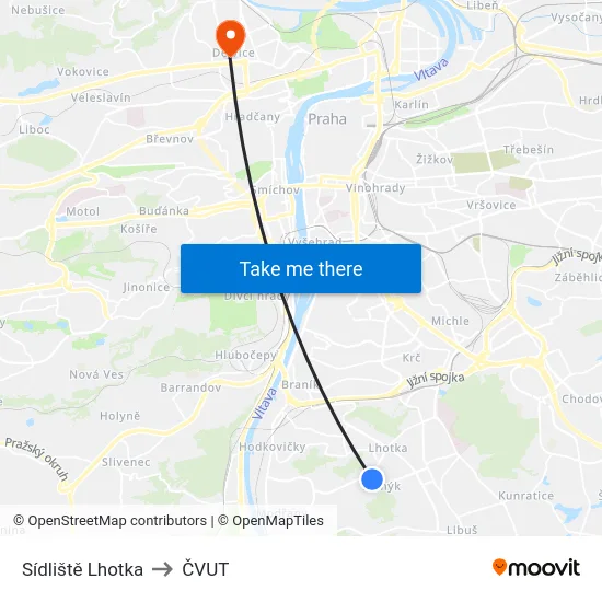 Sídliště Lhotka to ČVUT map