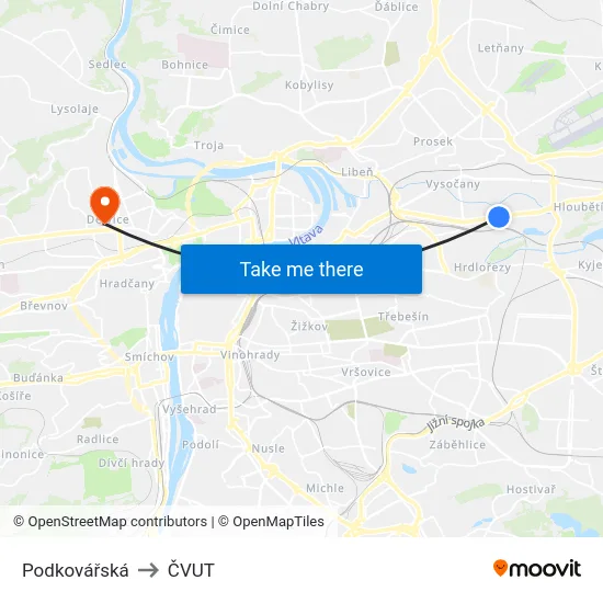 Podkovářská to ČVUT map