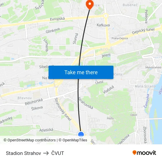 Stadion Strahov to ČVUT map