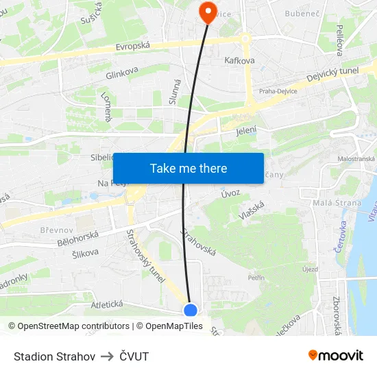 Stadion Strahov to ČVUT map