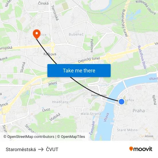 Staroměstská to ČVUT map
