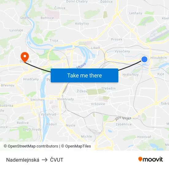 Nademlejnská to ČVUT map