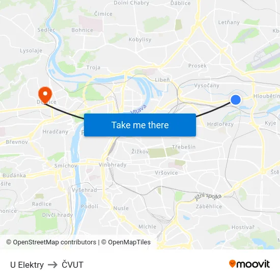 U Elektry to ČVUT map