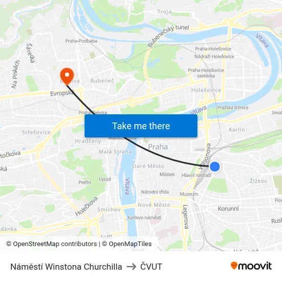 Náměstí Winstona Churchilla to ČVUT map