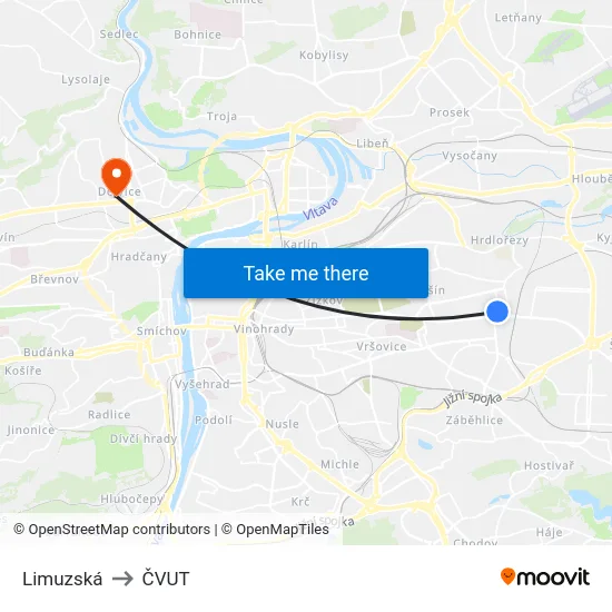 Limuzská to ČVUT map