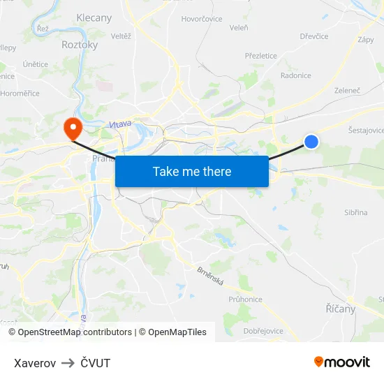 Xaverov to ČVUT map