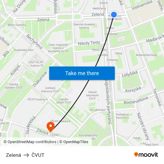Zelená to ČVUT map
