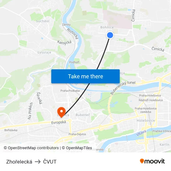 Zhořelecká to ČVUT map