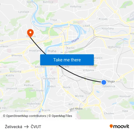 Želivecká to ČVUT map