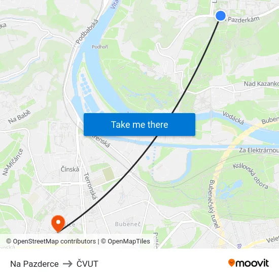 Na Pazderce to ČVUT map