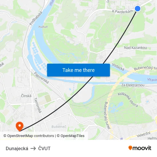 Dunajecká to ČVUT map