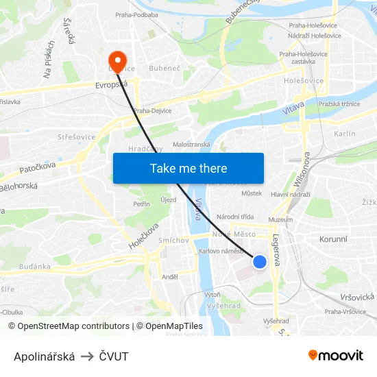 Apolinářská to ČVUT map