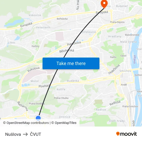 Nušlova to ČVUT map