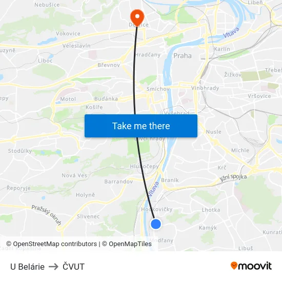 U Belárie to ČVUT map
