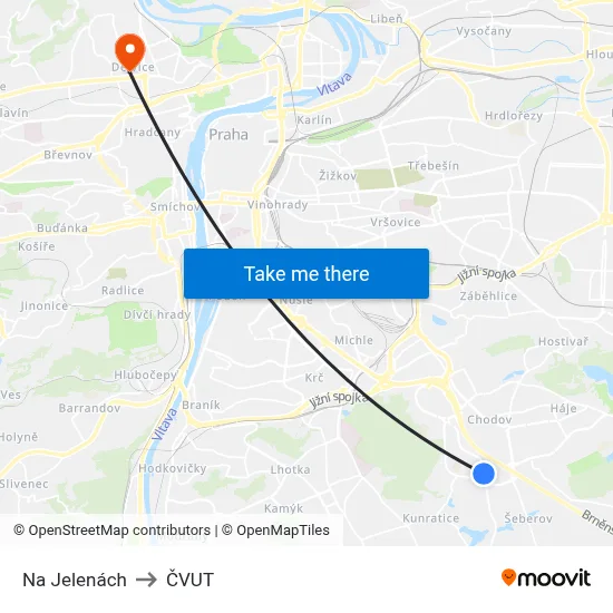 Na Jelenách to ČVUT map