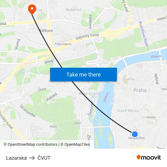 Lazarská to ČVUT map