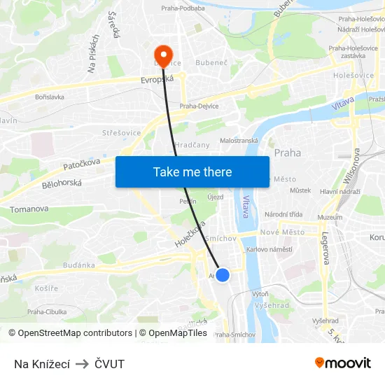 Na Knížecí to ČVUT map
