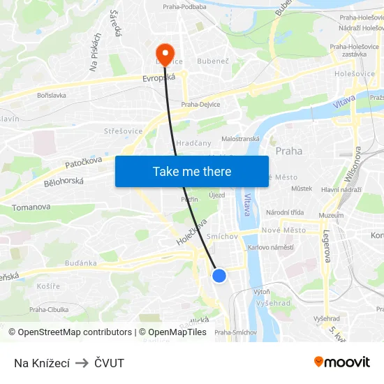 Na Knížecí to ČVUT map