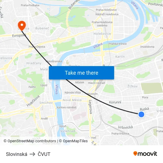Slovinská to ČVUT map