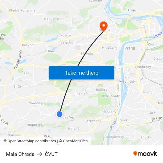 Malá Ohrada to ČVUT map