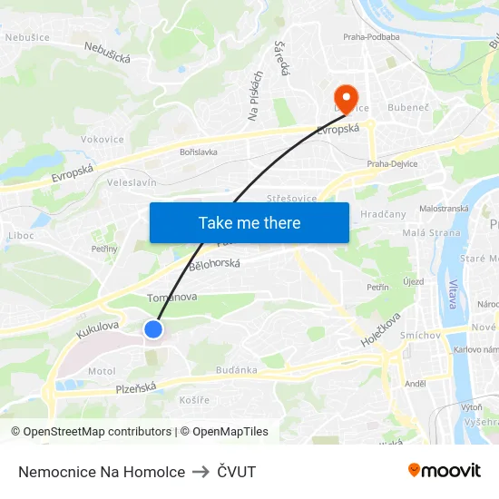 Nemocnice Na Homolce to ČVUT map