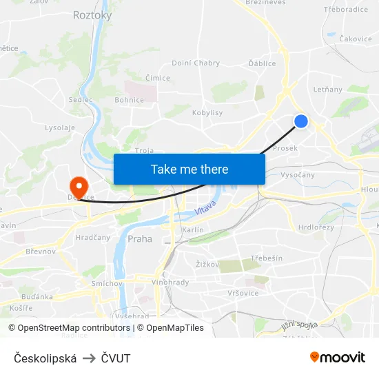 Českolipská to ČVUT map