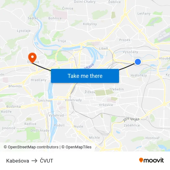 Kabešova to ČVUT map