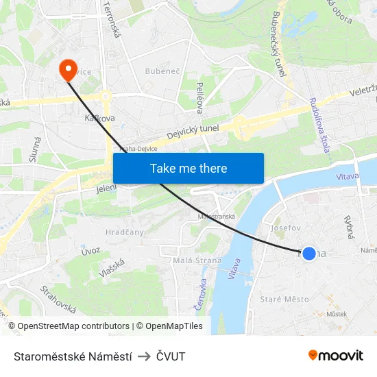 Staroměstské Náměstí to ČVUT map