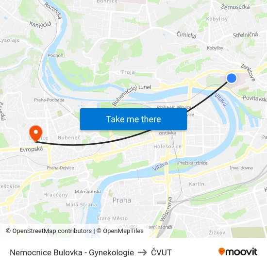 Nemocnice Bulovka - Gynekologie to ČVUT map